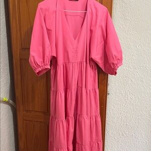 Zara Vibrant Pink Tiered Dress sz M